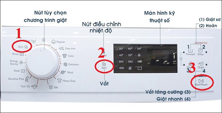 Cách điều chỉnh chế độ vắt trên máy giặt lồng ngang Electrolux có đồng hồ chọn chương trình