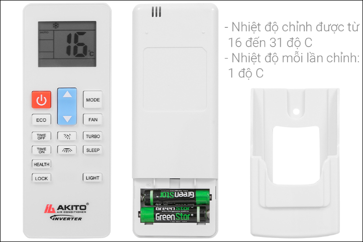 Điều khiển điều hòa Akito sử dụng 2 viên pin AAA