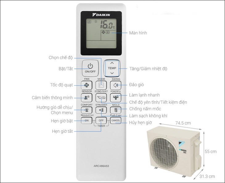 Các tính năng được trang bị trên điều hòa Daikin Inverter 2 chiều 1 HP ATHF25XVMV
