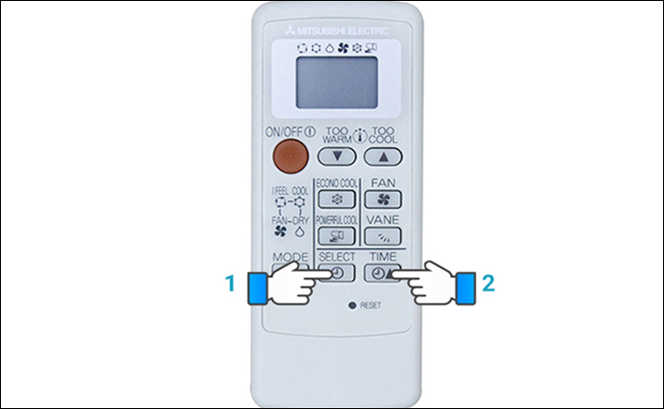 Bạn nhấn nút để chọn hẹn giờ bật, hẹn giờ tắt hoặc tắt chế độ hẹn giờ