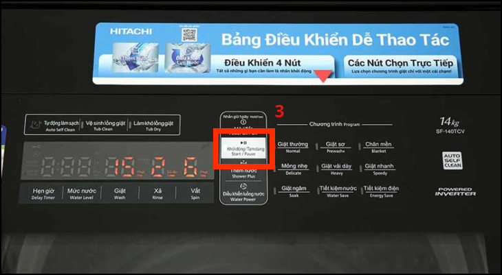 Nhấn nút Start/Pause để bắt đầu quá trình giặt