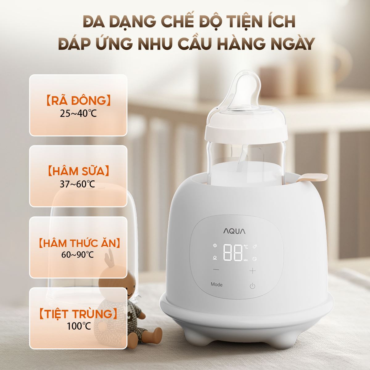 Máy hâm sữa AQUA AQS-WS21T với đa dạng công dụng, tối ưu cho mọi nhu cầu của mẹ bỉm