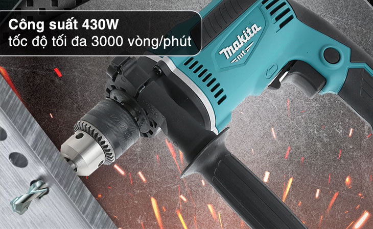 Khi hoạt động, máy khoan này sẽ vừa xoay, vừa tạo ra lực đập giúp mũi khoan tiến sâu và nhanh hơn so với khi sử dụng máy khoan động lực