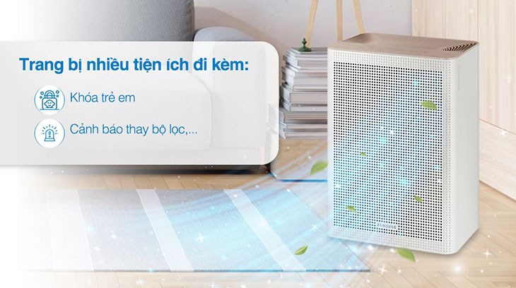Bạn chỉ cần nhấn giữ nút chất lượng không khí trên máy lọc không khí Samsung AX32BG3100GBSV 41W để cài đặt chức năng khóa trẻ em