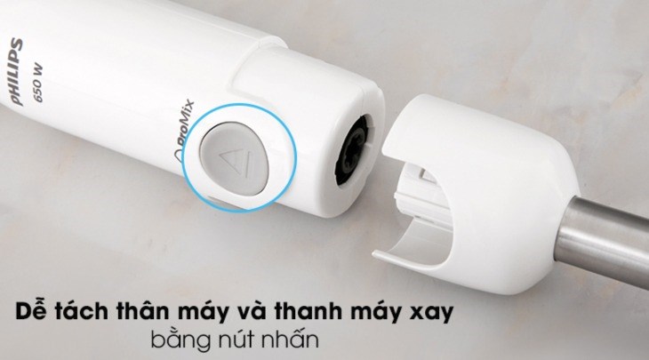 Dễ dàng tháo 2 bộ phận của máy xay sinh tố cầm tay Philips HR2534 với 1 nút nhấn