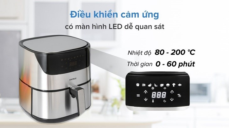 Nồi chiên không dầu Hafele AF-T5A (535.43.712) 5 lít sở hữu bảng điều khiển cảm ứng có đèn LED tiện lợi