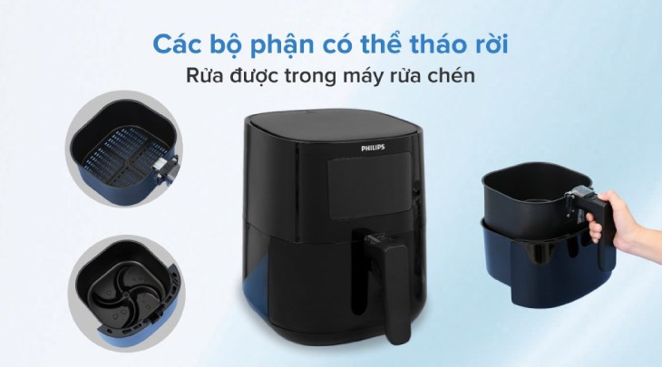 Các bộ phận của nồi chiên không dầu Philips HD9252/90 2.4 lít có thể tháo rời, giúp bạn dễ lau chùi hơn