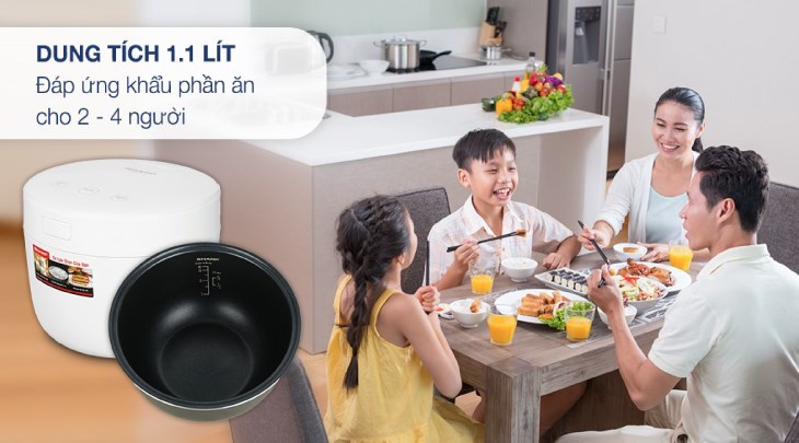 Nồi cơm điện tử Sharp 1.1 lít KS-COM110DV-WH có dung tích 1.1 lít, phục vụ tốt cho các gia đình có 2 - 4 thành viên