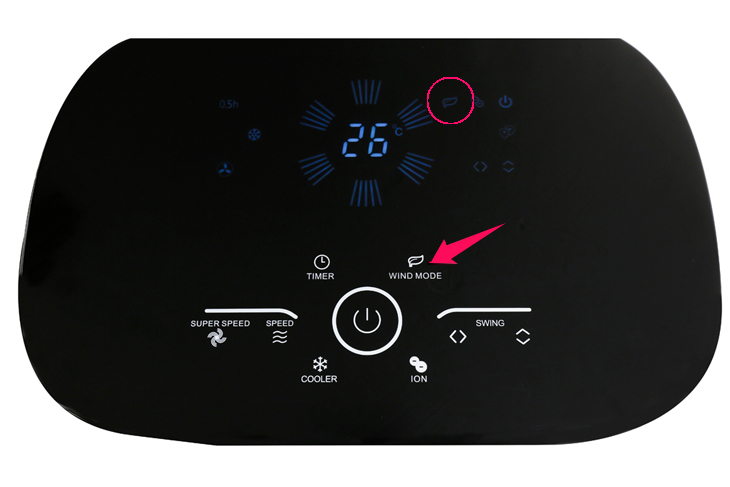Nhấn nút Wind Mode nếu bạn muốn chọn và điều chỉnh chế độ gió