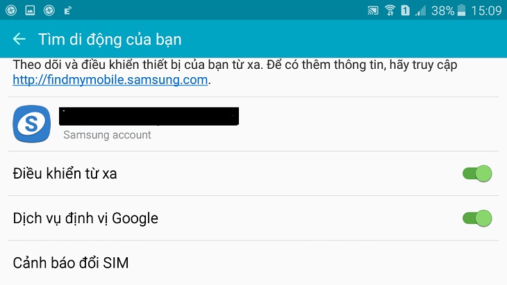 Bật các tính năng của Find my mobile