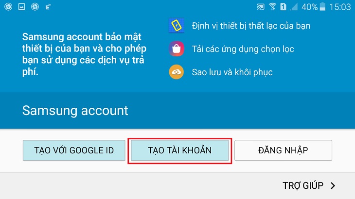 Nhấn tạo tài khoản