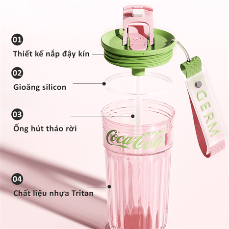 Bạn sẽ dễ dàng vệ sinh bình đựng nước nhựa 450 ml GERM GE-CK24SS-S74 với thiết kế tháo rời tiện lợi