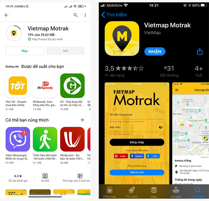 Cách tải ứng dụng Vietmap Motrak