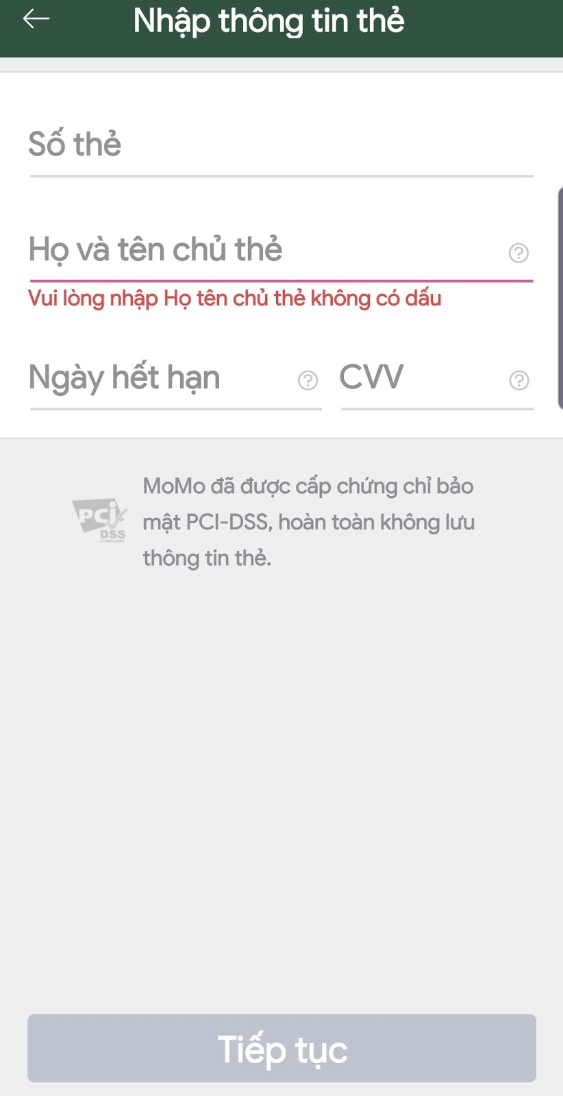 Nhập thông tin thẻ
