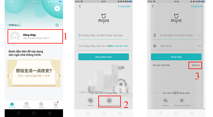 Đăng nhập > Đăng nhập bằng mật khẩu > Đăng kí