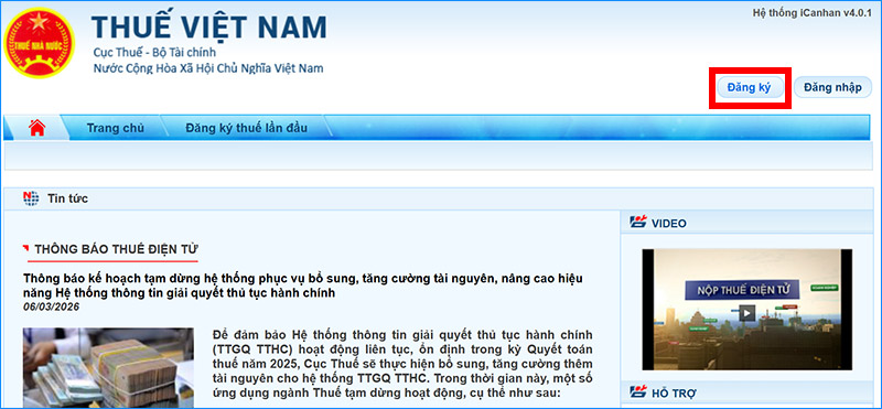 Bấm Đăng ký