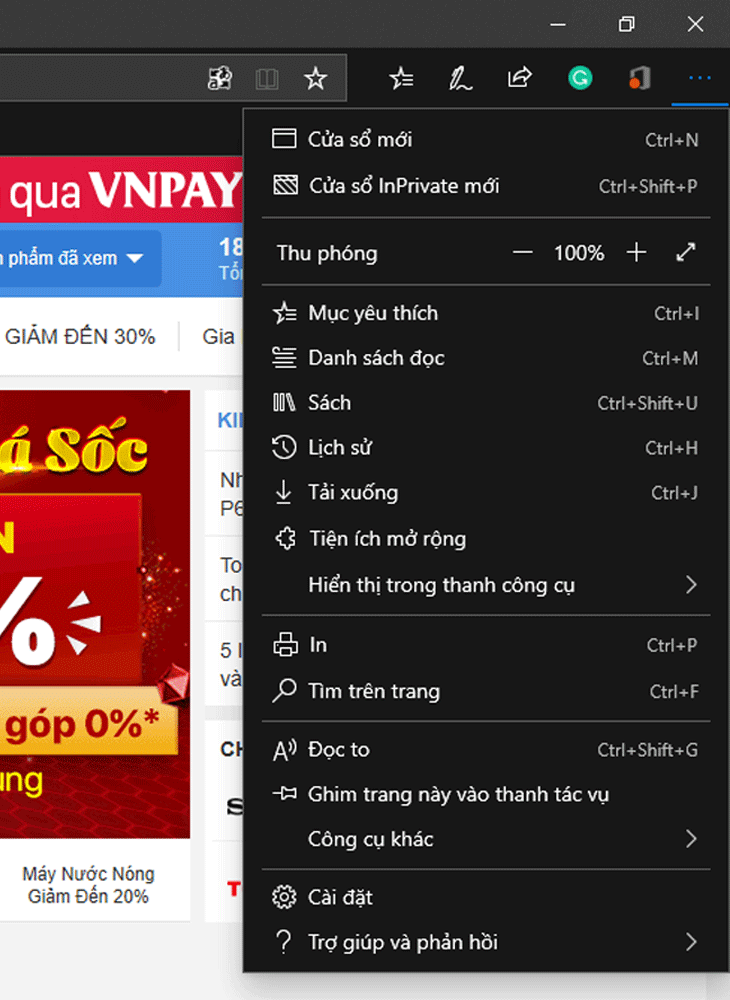 Các tiện ích được tích hợp sẵn cho Microsoft Edge