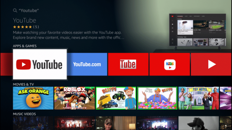 thêm Youtube vào màn hình chính của Fire TV