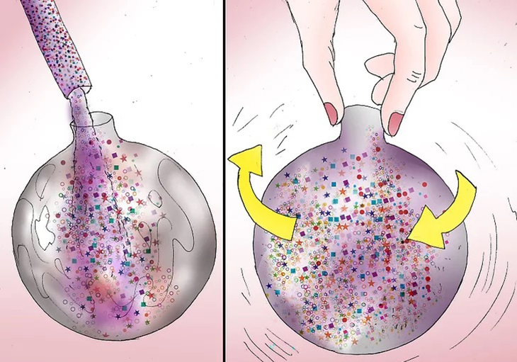 Đổ hạt kim tuyến và bong bóng