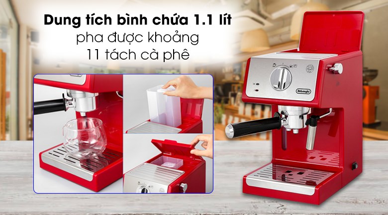 Máy Pha Cà Phê Delonghi ECP33.21.R có thể cho ra 2 ly cà phê thơm ngon cùng lúc với 2 vòi nhỏ giọt
