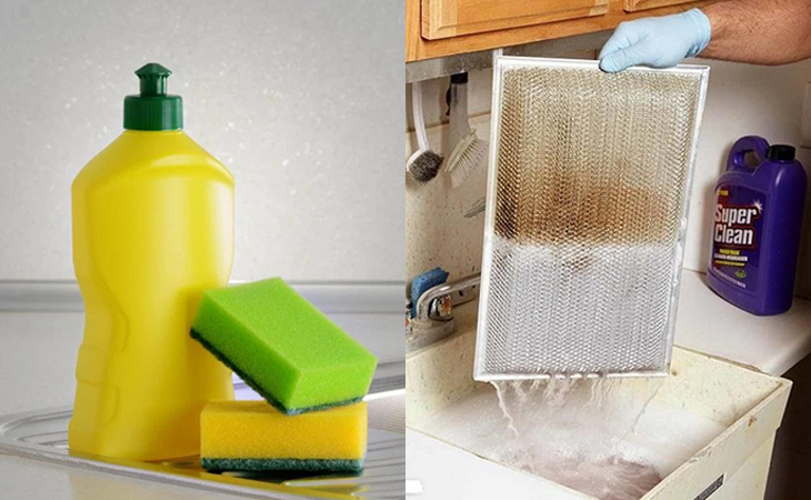 Vệ sinh máy hút mùi bằng nước rửa chén
