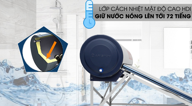 Máy năng lượng mặt trời Ariston Eco Tube ưng dụng lớp cách nhiệt mật độ cao HDI