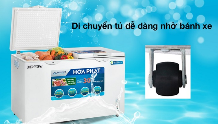 Tủ đông được thiết kế bánh xe dễ di chuyển