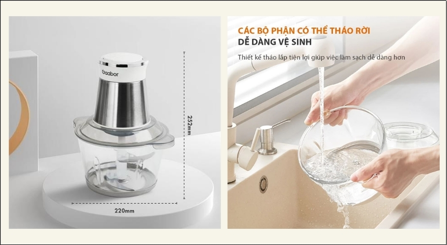 Máy xay thịt Gaabor MG20M-WH02A 300W 2 lít với kích thước nhỏ gọn, tiện lợi