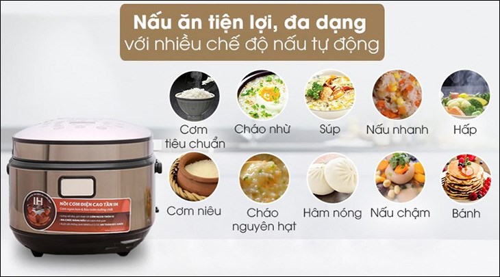 Nồi cơm cao tần Sunhouse Mama 1.5 lít SHD8955 được trang bị nhiều chương trình nấu như nấu súp, nấu chè, làm bánh,..., hỗ trợ chế biến đa dạng món ăn cho gia đình