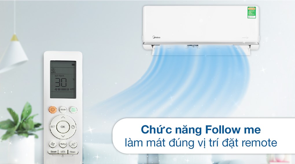 Máy lạnh Midea Inverter 1 HP MSAGA-10CRDN8 được trang bị công nghệ Follow me