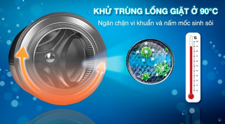 Vệ sinh và khử trùng lồng giặt bằng Ozone ở nhiệt độ 90°C trên máy giặt whirlpool