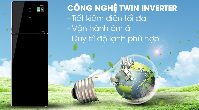 Tủ lạnh Aqua Inverter 312 lít AQR-T359MA(GB) - Tiết kiệm điện hiệu quả với công nghệ Twin Inverter