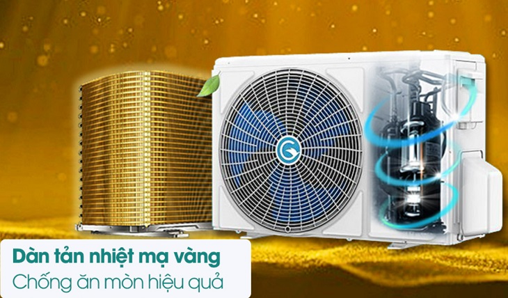 Dàn tản nhiệt bằng đồng mạ vàng chống ăn mòn trên máy lạnh Casper giúp tăng hiệu suất làm lạnh đáng kể và cải thiện độ bền tuổi thọ cho dàn nóng
