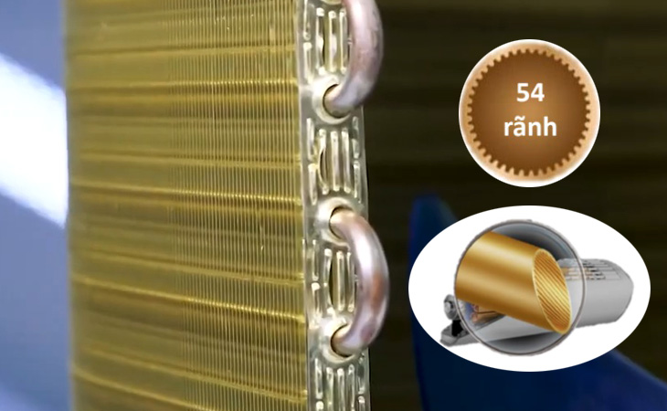 Ống đồng trên máy lạnh Casper được thiết kế đặc biệt với 54 rãnh làm tăng hiệu quả trao đổi nhiệt tốt hơn