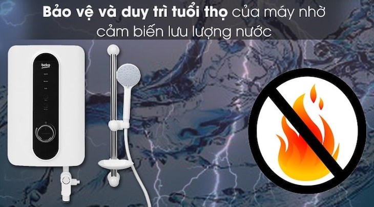 Máy nước nóng Beko BWI35S2D-213 3500W được tích hợp cảm biến lưu lượng nước giúp kéo dài tuổi thọ của máy hơn