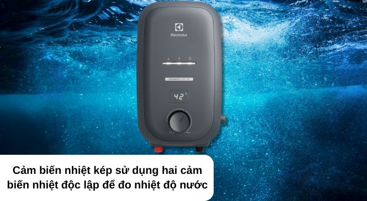 Cảm biến nhiệt kép giúp đảm bảo nước luôn được làm nóng đến nhiệt độ mong muốn mà không bị quá nhiệt