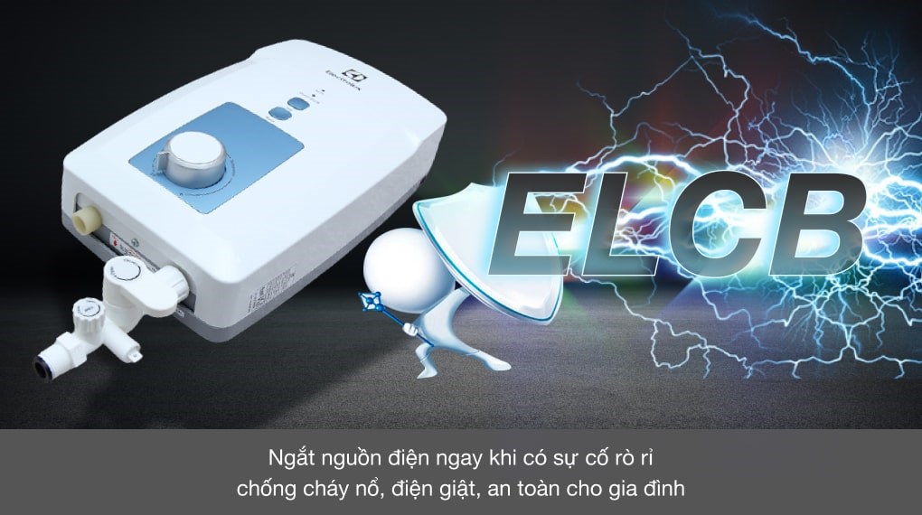 Máy nước nóng trực tiếp Electrolux 4500W EWE451GX-DWB được trang bị cầu dao chống rò điện ELCB an toàn cho người dùng