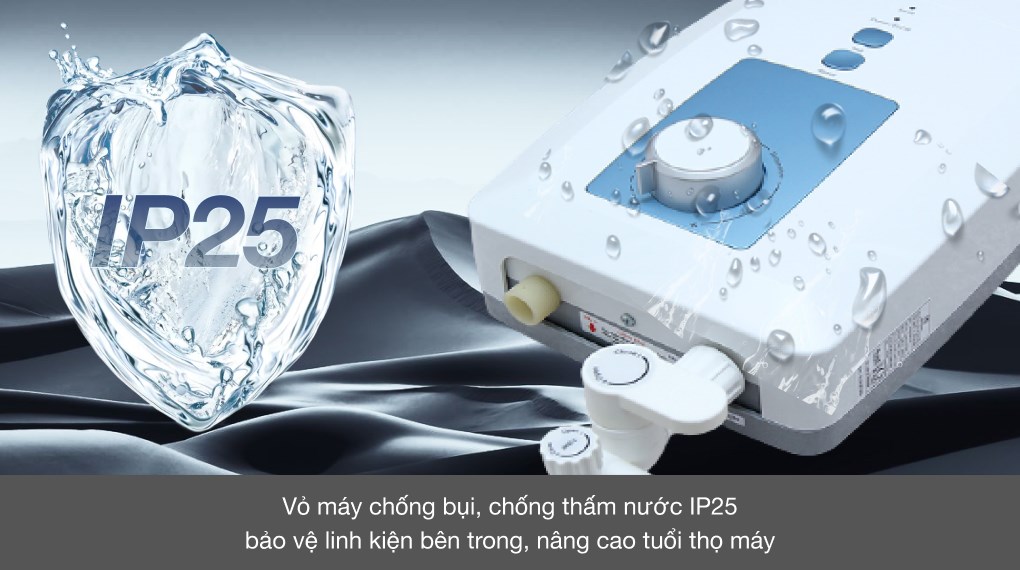 Máy nước nóng trực tiếp Electrolux 4500W EWE451GX-DWB được trang bị cho khả năng chống thấm nước và bụi theo tiêu chuẩn IP25