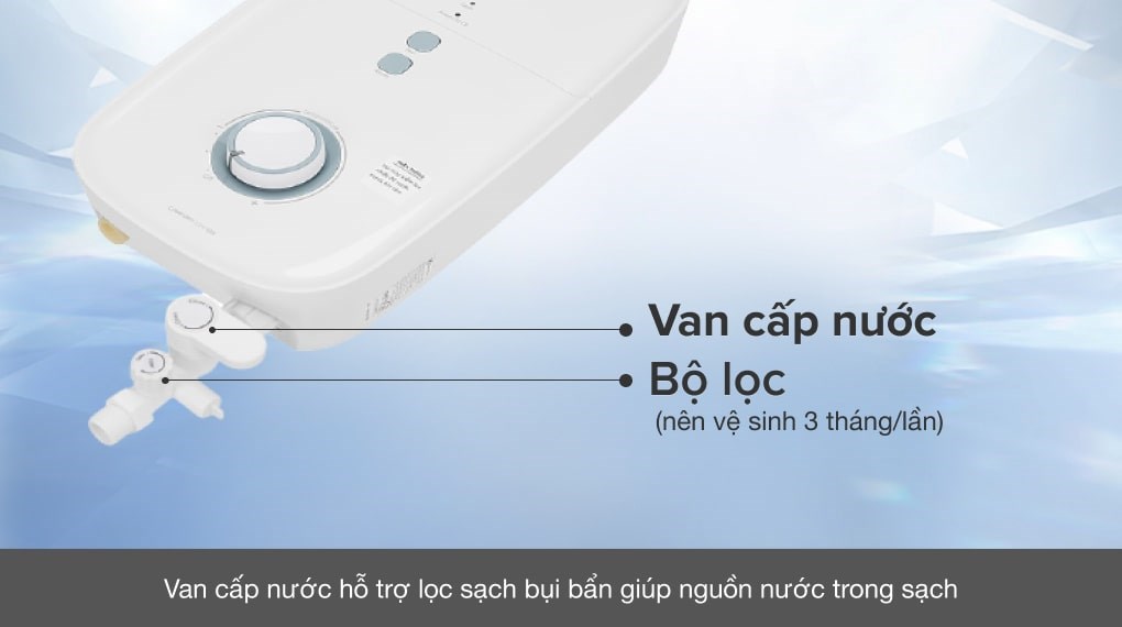 Máy nước nóng trực tiếp Electrolux 4500W EWE451KX-DWB2 được trang bị trang bị hệ thống lọc nước với van 3 trong 1, hạn chế tình trạng tắc nghẽn đường ống