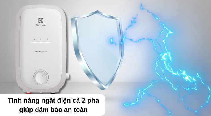 Tính năng ngắt điện cả 2 pha đảm bảo an toàn tối đa, bảo vệ thiết bị khỏi hư hỏng và kiểm soát sự cố hiệu quả