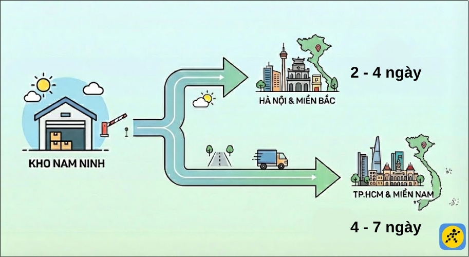 Thời gian vận chuyển trong điều kiện tiêu chuẩn từ kho Nam Ninh về Việt Nam