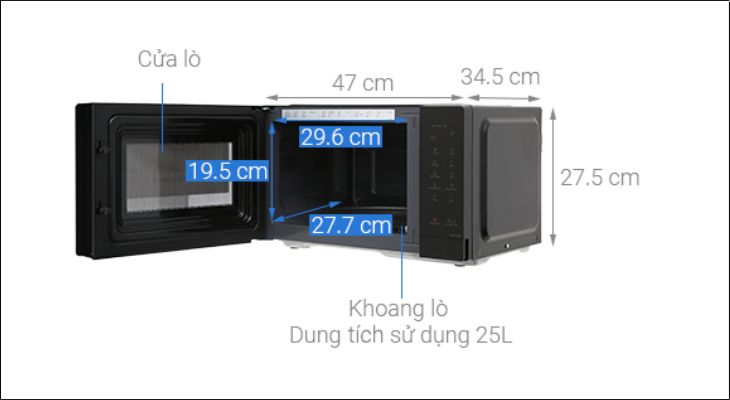 Kích thước lò vi sóng Panasonic NN-ST34NBYUE 25 lít