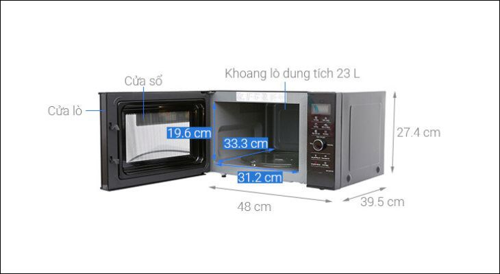 Kích thước bên trong của Lò vi sóng inverter Panasonic NN-GD37HBYUE 23 lít