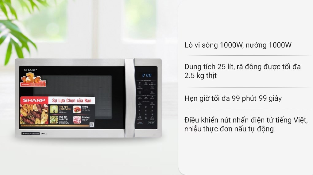 Lò vi sóng có nướng Sharp R-G52XVN-ST 25 lít có màu bạc thanh lịch, thiết kế đơn giản, hiện đại