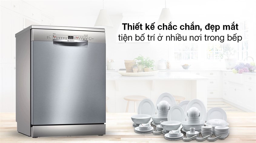 Máy rửa chén độc lập Bosch SMS2HAI12E sở hữu kiểu dáng đơn giản, hình khối chữ nhật cứng cáp