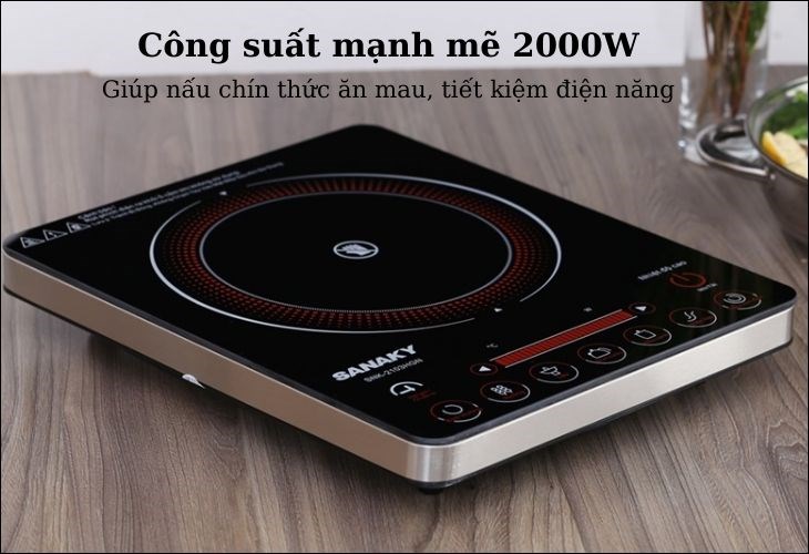 Bếp hồng ngoại Sanaky SNK-2103HGN có công suất 2000W giúp nấu chín thức ăn mau, tiết kiệm điện năng tối ưu cho gia đình bạn