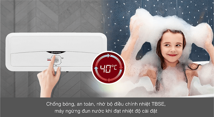 Máy nước nóng gián tiếp Ariston 20 lít 2500W SL2 20 R 2.5FE - MT có hệ thống an toàn TSS nhằm đảm bảo an toàn tuyệt đối cho làn da của người sử dụng tránh bị bỏng
