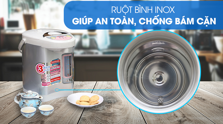 Ruột bình bằng thép không rỉ, inox hay kim loại giúp đun sôi nhanh