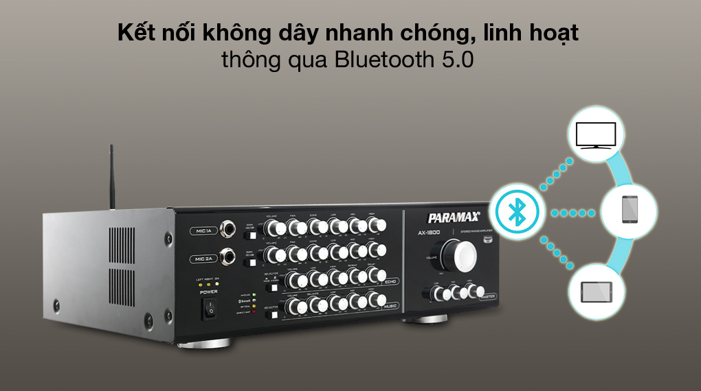 Amply Paramax AX-1800 700W có kết nối Bluetooth linh hoạt, thuận tiện
