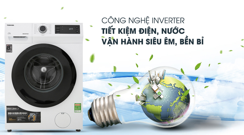 Máy giặt lồng ngang tiết kiệm nước và điện hiệu quả, khoảng 1/3 lượng nước